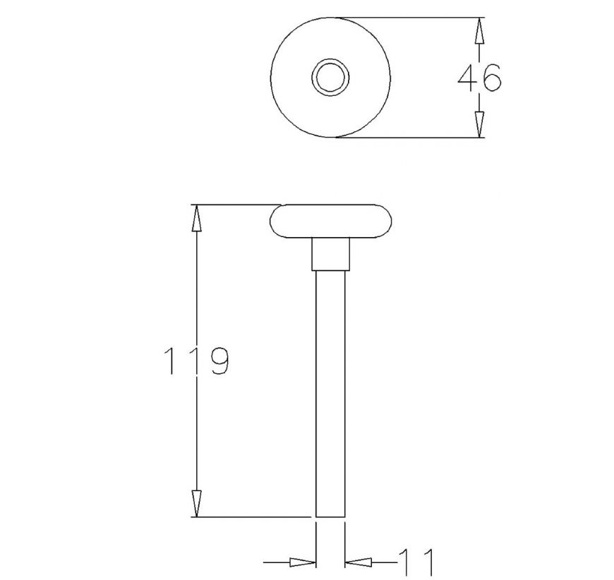 Laufrolle Nylon, 2", Welle 11 mm, L = 119 mm